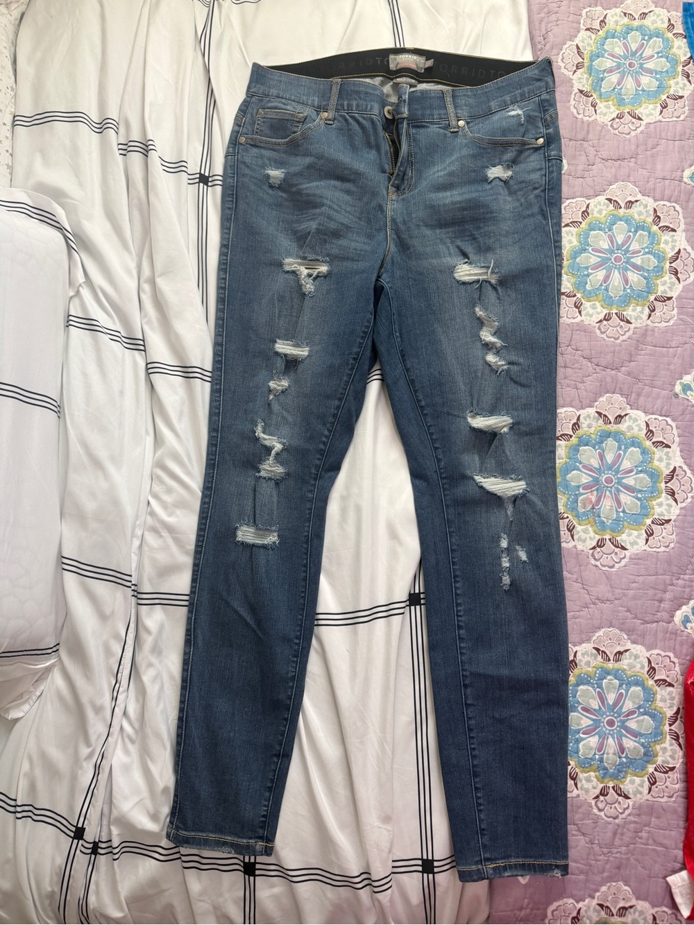 torrid Distressed Skinny Jeans - Blue Denim